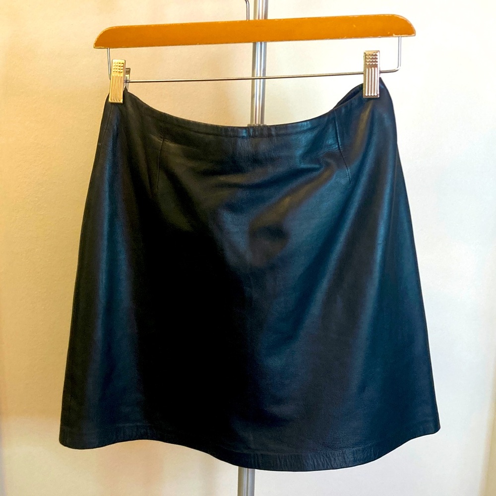 Cache Black Leather A-Line Skirt